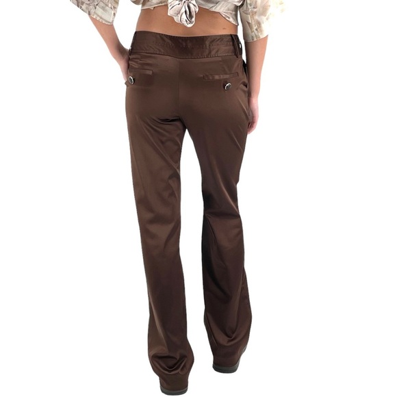 Vintage Y2K Low Rise Flare Leg Pants Dark Brown Satin Trousers Stretch | Size 1 - Picture 10 of 15